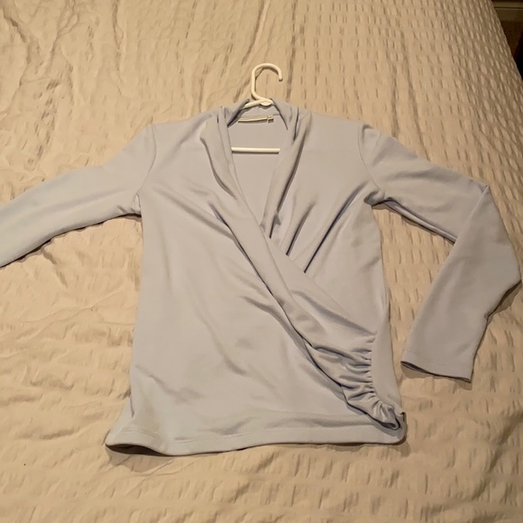 Baby blue long sleeve wrap front shirt - Picture 1 of 2